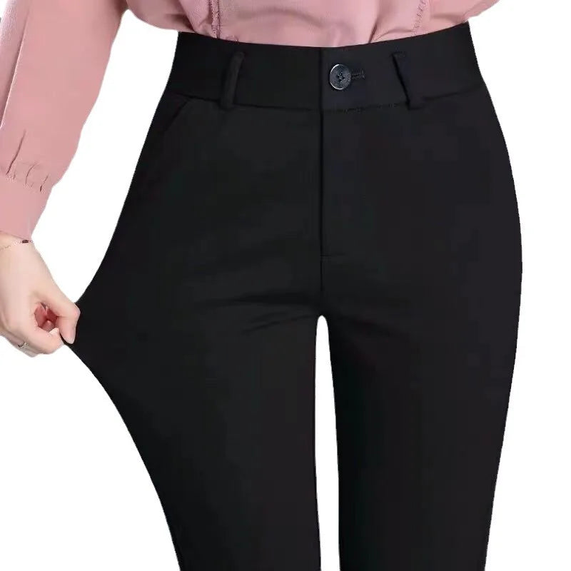 Elastic Straight Leg Work Pants for Women Spring Summer Office Formal Trousers Professional Ladies Suit Pants Black OL Pants