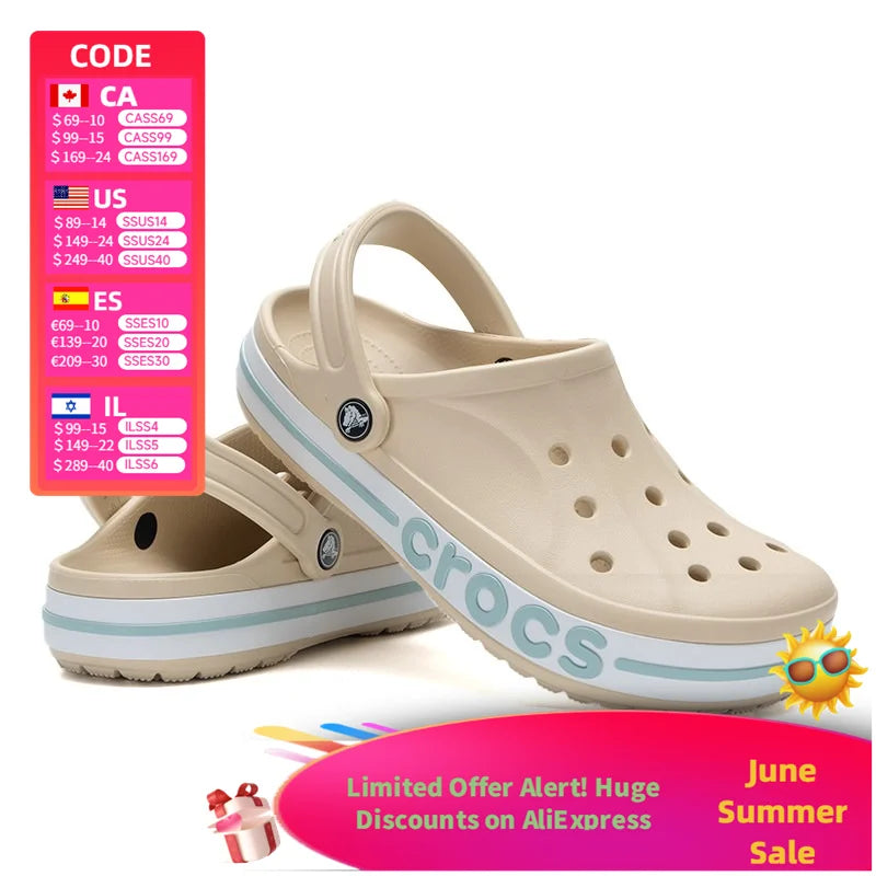 Crocs Bayaband Bayaband Two-Tone Casual Outdoor Sandals with Patchwork Design, 3 cm Low Heel, Unisex, Beige 205089-1LI