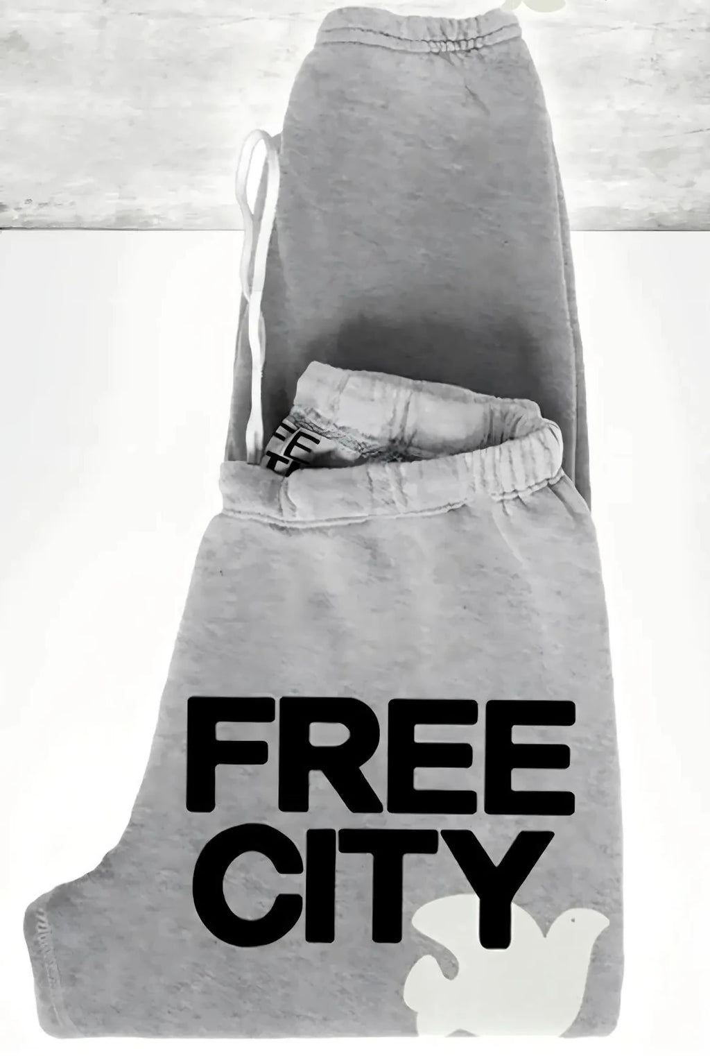 Men Wide Leg Sweatpants Vintage Washed Letter Dove Print Drawstring Elastic Waist Baggy Hip Hop Streetwear Grey Trousers